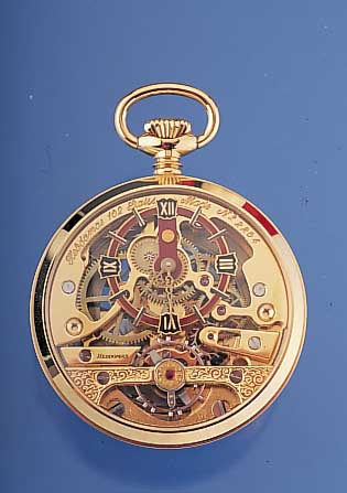 HEBDOMAS Skelettherrentaschenuhr Modell Acht- tagewerk, Schweiz um 1990, Metall hartverg.,beids. vergl., skelett. Sichtwerk, verg., sign., ...