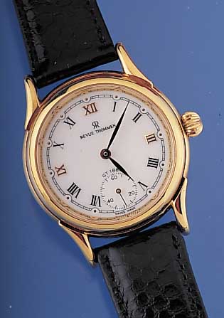 REVUE THOMMEN Herrenarmbanduhr, Ref.-Nr. 8122002, Schweiz um 1992, Metallgeh. hart- verg., beids. vergl., wohl Replica von 1955, emailfarb. ...