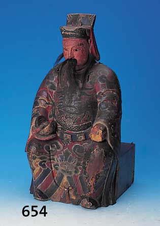 Skulptur, China, um 1900, Holz geschnitzt, bemalt, ca. 52 x 26 cm