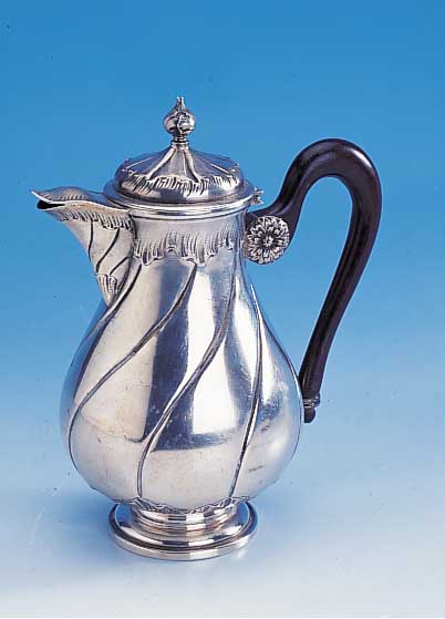 Moccakanne, Frankreich um 1870/80, 950er Silber, Barockstil, goudroniert, H ca. 18 cm