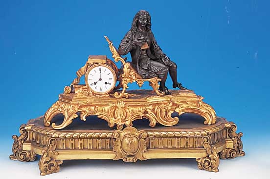 große prunkvolle Pendule, Frankreich, um 1870, geschnitzter und vergoldeter Holzsockel mitNamenskartusche, Velutenfüße in Blattform, reich ...