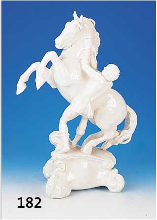 Porzellanskulptur, Nymphenburg, um 1915, Rossbändiger, weiß, Prof. Wackerle, große Ausformung, H. 62 cm