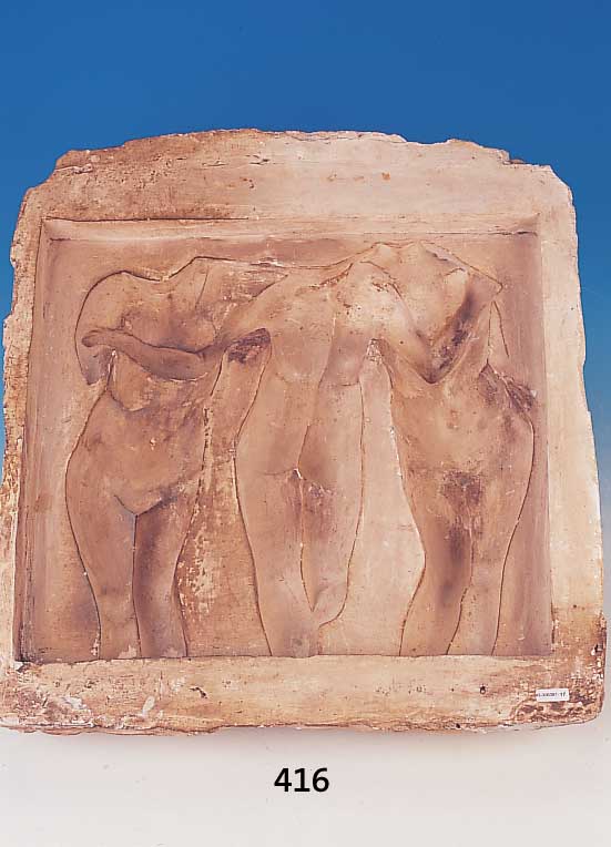 Großes Gips-Modell der drei Grazien, vermutlich für Bronzeausformungen gefertigt, Künstler unbekannt, ca. 54 x 48 cm