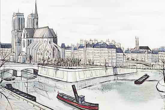BUFFET, BERNARD, NOTRE DAME ET LA CITE, FARBRADIERUNG AUF ARCHES-BüTTEN, MAGUI FRANK- REICH 1985, HANDSIGNIERT, NUM. EA 17/25, CA. 60 X 43 CM