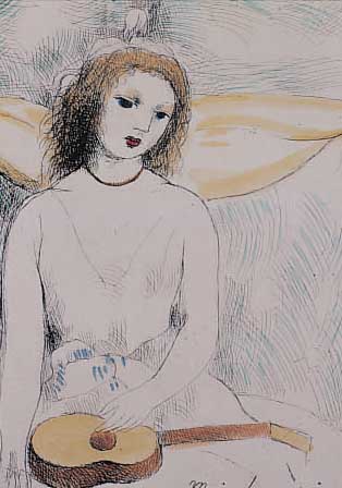 LAURENCIN, MARIE, 1885-1956, AQUARELLIERTE KALTNADELRADIERUNG, MäDCHEN MIT GITARRE, CA. 19,5 X 16,5 CM, PP