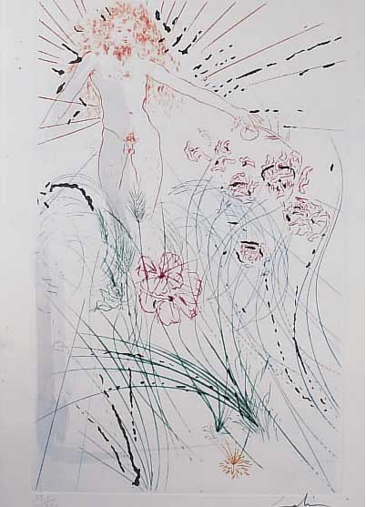 Dali, Salvador, 1904-1989, Der Geliebte wei-det zwischen den Lilien, Radierung mit Pochoirund Golddruck, 1971, handsigniert und num. 121/250, auf ...
