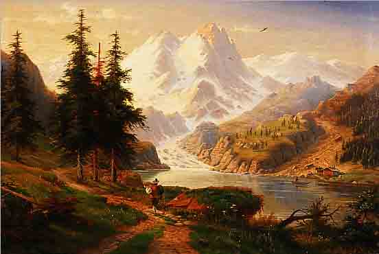 SCHMITZ, CARL LUDWIG, LANDSCHAFTSMALER DES 19. JH., HOCHGEBIRGSSEE MIT WANDERER, ÖL/LWD.,SIGN., 48 X 64 CM, R.