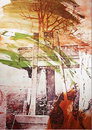 RAUSCHENBERG, ROBERT, GEB. 1925, EARTH DAY, FARBSIEBDRUCK, HANDSIGNIERT, CA. 120 X 80 CM, WELLIG DURCH WASSERSCHADEN, AN MEHREREN ...