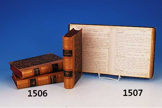 Handschriftliche Kriegsbeschreibung 1870-71, Beschreibung der einzelnen Stationen, ca. 190 Seiten, Wildledereinband besch.