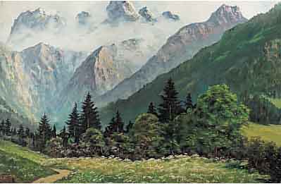 HIENL-MERRE, FRANZ, *1869 MAINZ - 1943 MüN- CHEM, SCHüLER VON WEINHOLD UND AD. MüNZER, FRüHLING IN DEN ALPEN, ÖL/LWD. SIGN., BEZ. ...