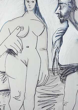Picasso, Pablo, 1881-1973, Maler und Modell,Lithograpie, Ed. Spadem 1972, gedruckt bei Mourlot Paris, ca. 50 x 34,5 cm