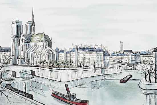 BUFFET, BERNARD, NOTRE DAME ET LA CITé, FARBRADIERUNG AUF ARCHES-BüTTEN, ED. MAGUI FRANKREICH 1985, HANDSIGN., NUM. EA 7/25, CA. 60 X 43 CM