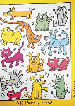 Haring, Keith, 1958 - 1990, Plakat: The Humane Society, 1987, Farblitho- graphie, handsign., ca. 86 x 56 cm, am Rand leicht ...