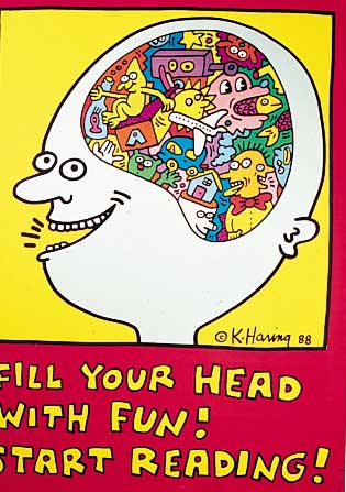 Haring, Keith, 1958 - 1990, Fill your head with fun, Farboffset, hand- sign., ca. 81 x 61 cm, min. Knickspuren