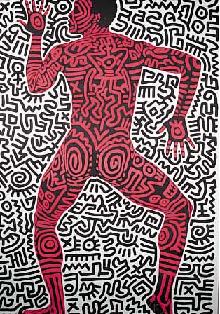 HARING, KEITH, 1958 - 1990, PLAKAT: INTO 84, FARBLITHOGRAPHIE, HANDSIGN., CA. 89 X 59 CM, MIN. KNICKSPUREN AM RAND