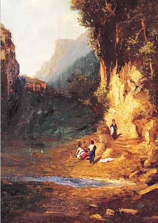 UNBEKANNTER KüNSTLER, UM 1870-80, BADENDE NYMPHE, KOPIE NACH CARL SPITZWEG, FEINE LASIERENDE MALEREI IN ÖL AUF HOLZ, LEICHT ...
