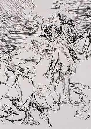 Kokoschka, Oskar, 1886-1980, Ankunft bei Charon, Lithograpie aus der Reihe Aristopha- nes, Die Frösche, ca. 26 x 20 cm, WVZ Wingle Welz Nr. 439