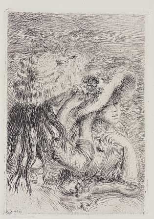 Renoir, Auguste, zwei Mädchen, Radierung, posthumer Abzug, ca. 11,5 x 8 cm