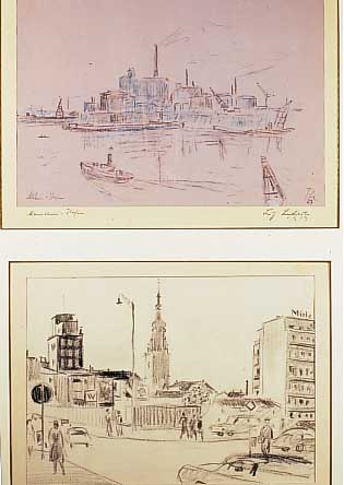 Lederle, Fritz, zwei Zeichnungen aus Mannheim, beide handsign.je ca. 19 x 26 cm, PP, u. Gl., R.