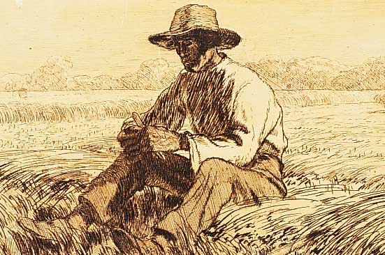 Haueisen, Albert, zwei Lithographien: der Schnitter, ca. 25 x 31 cm; Bauer bei der Heimkehr, ca. 23 x 19 cm,beide PP, u. ...