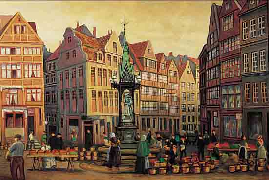 TIMM, ERNST, DEUTSCHER MALER DES FRüHEN 20. JH., ALT HAMBURG, AM MESSPLATZ, ÖL/LWD, LI. U. SIGN., CA. 60 X 80 CM, R.