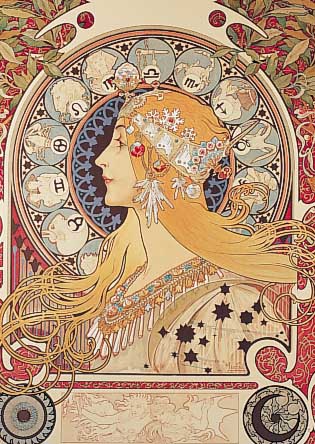 Mucha. Alphone, 1860-1939, Zodiaque, Farb- litho, Ed. Galerie du Centre, num. 267/350, handsigniert von Jiri Mucha, Mourlot Paris 1986, ca. ...