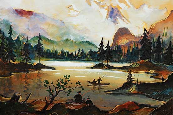 Heckendorf, Franz, 1888 Berlin-1962 München, Angler am Gebirgssee, Aquarell und Gouache aufPapier, re. u. sign., ca. 40 x 54 cm