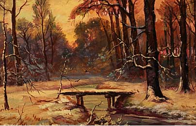 Edelmann, H., Dsseldorfer Maler, Winterlandschaft mit Brcke, ™l/Karton, signiert, 28 x 36 cm, Rahmen