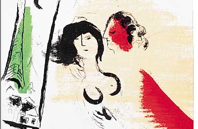 Chagall, Marc, 1887-1985, Farblithografie, ca. 20 x 23 cm, PP, u.Gl., aufwendiger Stuck- rahmen