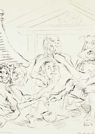 Kokoschka, Oskar, 1886-1980, Beim Streit- gespräch, aus der Mappe Aritsophanes von 1967, Radierung, re. u. handsigniert, num. XLIV/LXX, ...