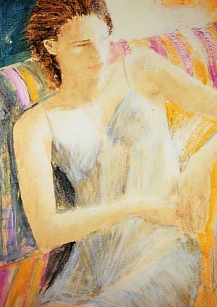 Giacomazzoi, Francesco, Carla, weibliche Figur auf Sofa, Pastellkreideauf Lwd, re. u. sign., ca. 70 x 50 cm, R.