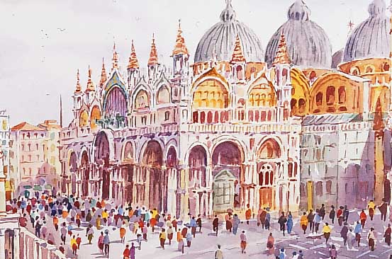 Ospitali,  Ansicht von Venedig, Piazza San Marco, Aquarell auf Papier, li. u. signiert, ca. 29 x 38 cm, ...