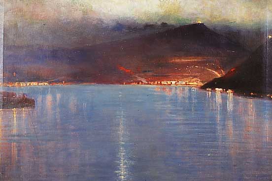 Windmüller, Eugen, 1842 Marienwerder-1927 Düsseldorf, Blick über den Brienzer See auf Interlaken bei bengalischer Beleuchtung, li. u. sign. ...