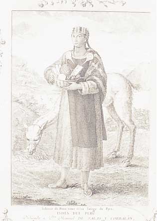 KUPFERSTICH, DAT. 1774, PERU, DARST. EINER PATRIZIERIN IN STARKER ANLEHNUNG AN DIE INKA- TRADITION, IM HINTERGRUND LAMA, MAßE 43 X 29 CM, L. ...