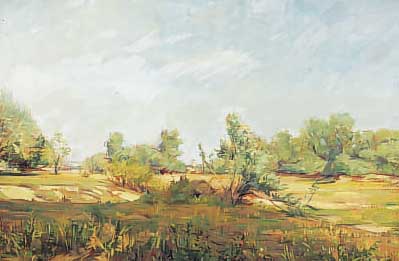 Fiedler, Mannheimer Maler, Weite Landschaft, Öl/Hartfaser, li. u. sign., ca. 60 x 80 cm, R.