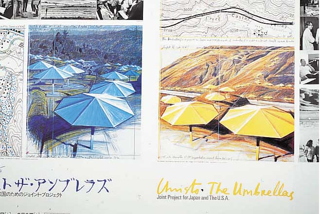 Christo, The Umbrellas, Farboffset, Plakat von 1988, handsign., ca. 61 x 91 cm