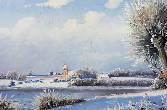Jenssen, Aage, dänischer Maler der 1. Hälfte des 20. Jh., Verschneite Winterlandschaft, Öl/Lwd, li. u. sign., ca. 45 x 65 cm, R.