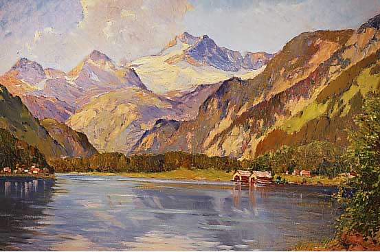 Pilz-Bhlau, Rudolf, deutscher Maler der 1. H„lfte des 20. Jh., Gebirgslandschaft mit See, ™l/Lwd, re. u. sign., ca. 60 x 80 cm,R.