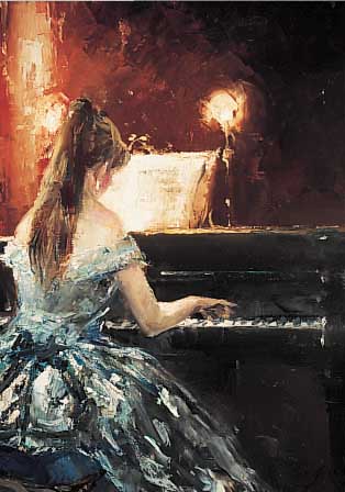 Wagner, Maler der Münchener Schule, 30er Jahre, Junge Frau am Klavier, Öl/Lwd, re. u.sign., ca. 80 x 60 cm, R.