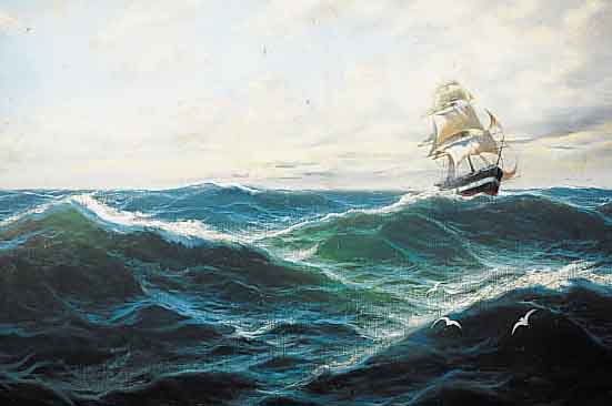 REIMER, KARL, SEGELSCHIFF AUF BEWEGTER SEE, ÖL/LWD, RE. U. SIGN., CA. 64 X 98 CM, R.