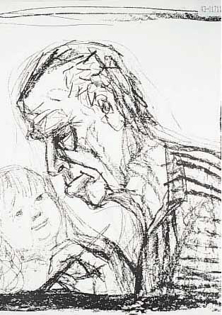 OTTO DIX, SELBSTPORTRAIT MIT ENKELIN, LITHOGRAFIE, CA. 52 X 46CM, UNSIGN.