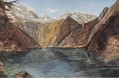Schönhofer, S., deutscher Künstler um 1900, Königssee, Öl/Lwd, re. u. sign., kleinere Farbschäden, krakeliert, ca. 62 x 102 cm, R., dieser ...