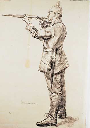 Liebermann, Max, Lithographie aus den Kriegsblättern von 1919, auf dünnem Papier, handsigniert, ca. 42 x 30 cm, an den ...