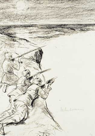 Liebermann, Max, Lithographie aus den Kriegsblättern von 1919, auf dünnem Papier, handsign., ca. 42 x 30 cm, an den Rändern auf-geklebt, ...