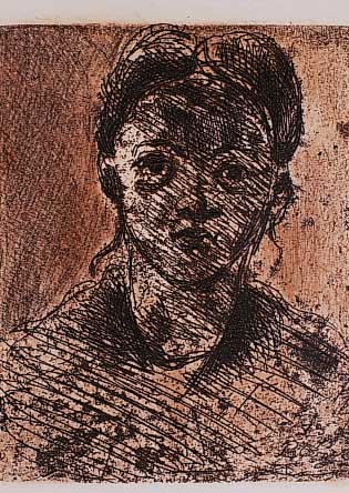 Cezanne, Paul, Radierung, Portrait, auf Bttenpapier, sp„ter Abzug, um 1910, 12 x 10 cm