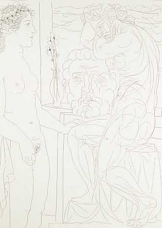 Picasso, Pablo, 1881-1973, modele nu et sculptures, Radierung aus der Neuauflage der Szute Vollard von 1933, auf Richard de Bas- Bütten, in ...