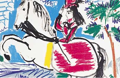 Picasso, Pablo, 5 Farblithos aus Torros e Torreros, von 1959, je ca. 36 x 26 cm, PP