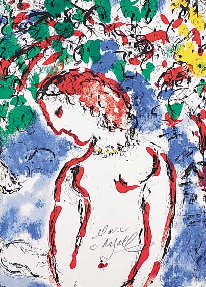 Chagall, Marc, Frühlingstag, Farblithogra- phie, handsigniert, aus DLM Nr. 198, Ed. Mour-lot Nr. 650, Maeght Paris 1972, ca. 35 x 26 cmPP, u.Gl., ...