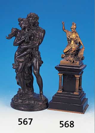 Bronzefigur, deutsch, um 1870-80, Pallas Athene, auf schwarzem Steinsockel, Speer oder Lanze fehlt, H. ca. 34 cm