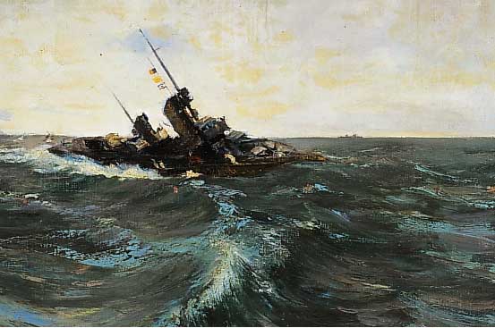 Unbekannter Maler, deutsch, 40er Jahre, Zerst”rer auf hoher See, ™l/Lwd, li. u. unleserlich sign., ca. 38 x 50 cm, R.